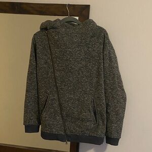 Women's Brown Asymmetrical Zip Fleece Jacket with Cozy Hood. XL.